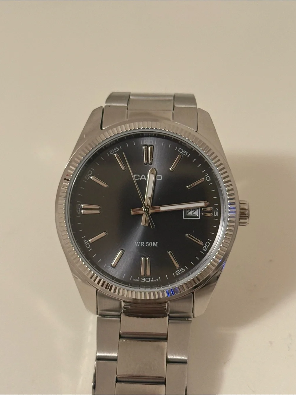 Casio Men's Silver Bracelet Watch with Black Dial